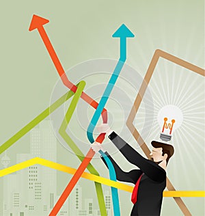 Stock market concept vector-Businessman gathering directional arrows