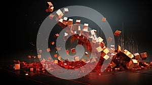 Stock Market Crash Concept with Shattering Cubes. Digital image concept of a stock market crash depicted by exploding