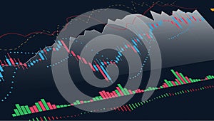 Stock market data candlesticks are indicators of the rising stocks on the background of high-tech technology finance. technology