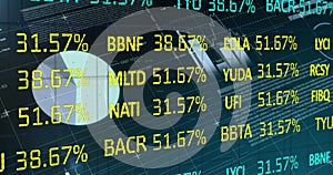 Stock market data and statistical data processing against blue background