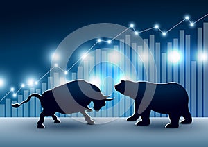 Stock market design of bull and bear with graph and chart