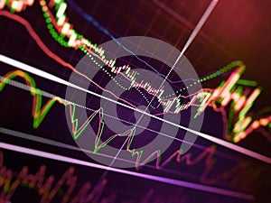 Stock market display on the screen. Stock market display board. Study the stock market data on the screen. Display of Stock market