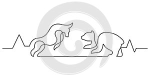 stock market exchange bull and bear concept continuous line drawing