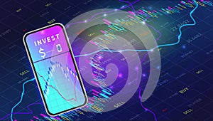 Stock market exchange mobile app concept. Forex trade graph chart design. Cryptocurrency technology. photo