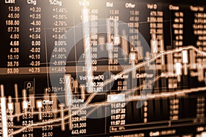 Stock market or forex trading graph and candlestick chart suitable for financial investment concept. Economy trends background