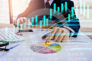 Stock market or forex trading graph and candlestick chart suitable for financial investment concept. Economy trends background for photo