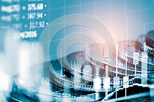 Stock market or forex trading graph and candlestick chart suitable for financial investment concept. Economy trends background for