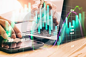 Stock market or forex trading graph and candlestick chart suitable for financial investment concept. Economy trends background for