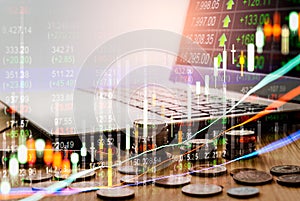 Stock market or forex trading graph and candlestick chart suitable for financial investment concept. Economy trends background for