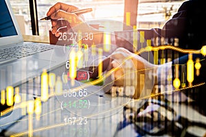 Stock market or forex trading graph and candlestick chart suitable for financial investment concept. Economy trends background for