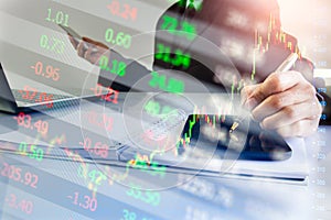 Stock market or forex trading graph and candlestick chart suitable for financial investment concept. Economy trends background for