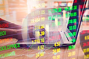 Stock market or forex trading graph and candlestick chart suitable for financial investment concept. Economy trends background for