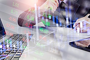 Stock market or forex trading graph and candlestick chart suitable for financial investment concept. Economy trends background for