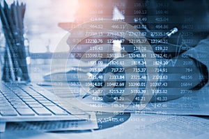 Stock market or forex trading graph and candlestick chart suitable for financial investment concept. Economy trends background for