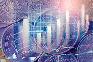 Stock market or forex trading graph and candlestick chart suitable for financial investment concept. Economy trends background for