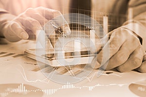 Stock market or forex trading graph and candlestick chart suitable for financial investment concept. Economy trends background for