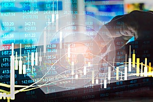 Stock market or forex trading graph and candlestick chart suitable for financial investment concept. Economy trends background for