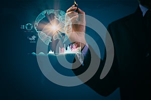 Stock market or forex trading graph and candlestick chart suitable for financial investment concept. Economy trends background for