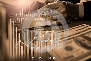 Stock market or forex trading graph and candlestick chart suitable for financial investment concept. Economy trends background for