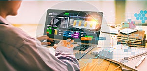 Stock market or forex trading graph and candlestick chart suitable for financial investment concept. Economy trends background for