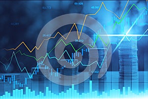 Stock market or forex trading graph in graphic double exposure