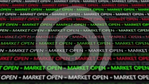 Stock Market Futuristic Ticker - Marcket open - Angle 1 - Green Digital