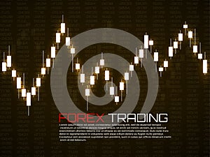 Stock market with glowing japanese candles. Forex trading graphic design concept