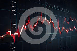 A stock market graph overlaying a digital map represents a financial crisis with a bearish trend in a digital graphic style on a