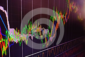 Stock market graphs and charts analysis. Stock market data on LED display. Stock market display on the screen. Digital tablet