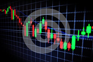 Stock market green and red graph with black background , Forex market , trading.