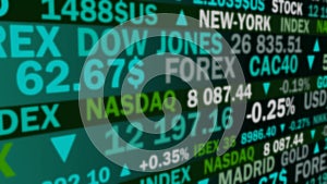 Stock market index and real rates with green shades and blurring - animation