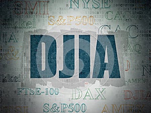 Stock market indexes concept: DJIA on Digital Data Paper background