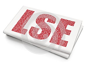 Stock market indexes concept: LSE on Blank Newspaper background
