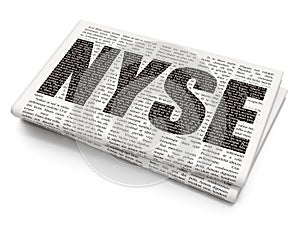 Stock market indexes concept: NYSE on Newspaper background