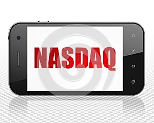 Stock market indexes concept: Smartphone with NASDAQ on display photo