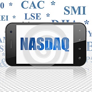 Stock market indexes concept: Smartphone with NASDAQ on display photo