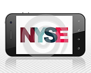 Stock market indexes concept: Smartphone with NYSE on display photo