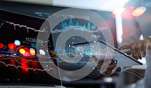 Stock market and investment concept, Investor analysis graph stock market trading on digital tablet, stock exchange, banking and