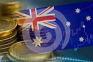 Stock market investment trading financial, coin and Australia flag , finance business trend data