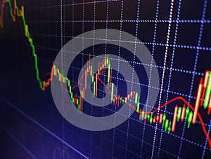 Stock market numbers and financial data displayed on trading screen of online investing platform. Stock exchange data diagram on