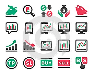 Stock market online icon set