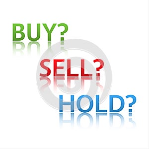 Stock market options, three business variants, buy, sell, hold