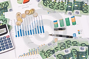 Stock market prices chart with euro bills