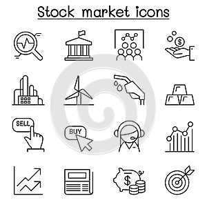 Stock market , Stock Exchange, Stock money icon set in thin line
