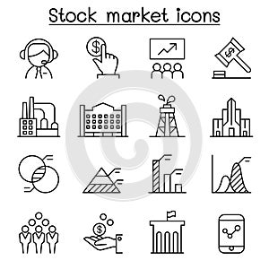 Stock market, Stock money, Stock exchange icon set in thin line