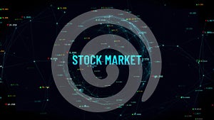 Stock Market text global business digital rotating globe on black background