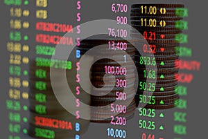 Stock Market trading ticker on screen monitor background.