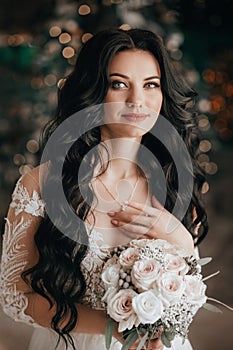 Beautiful elegant bride in white dress