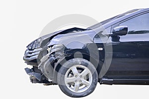 Stock Photo:A black car in an accident isolated on a white back