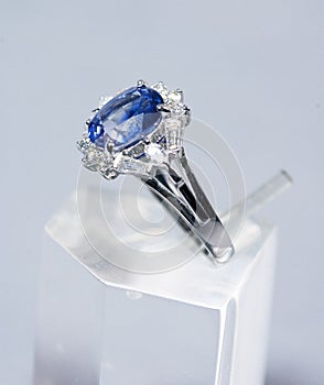 Stock photo: Blue sapphire & diamond ring